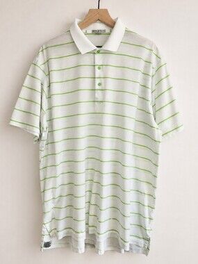 Peter Millar Men’s XXL White Green Striped Cotton Polo Shirt